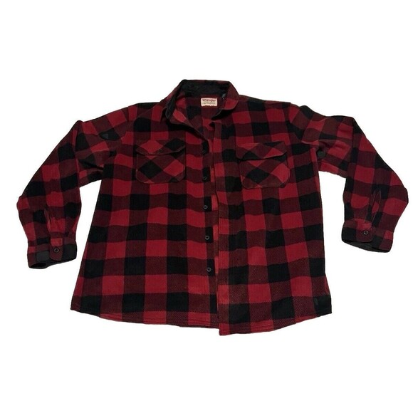 Wrangler Button Up Shirt Mens XL Buffalo Plaid Fleece Red Flannel Jacket - Picture 1 of 4